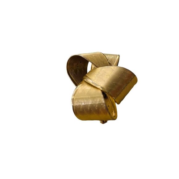 Goldtone Bow Textured Chevron Texture Brooch Pin Dimensional 1.8" - Picture 7 of 14